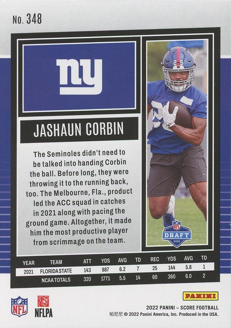 2022 Score Football Jashaun Corbin Rookie #348