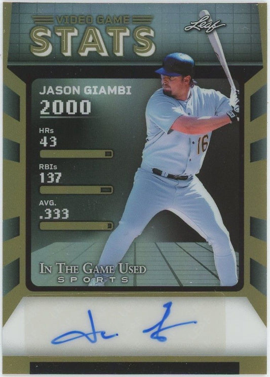 Leaf In The Game Used Sports Jason Giambi Video Game Stats Auto #15/35 #VG-JG1