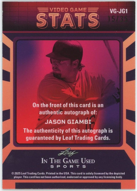 Leaf In The Game Used Sports Jason Giambi Video Game Stats Auto #15/35 #VG-JG1