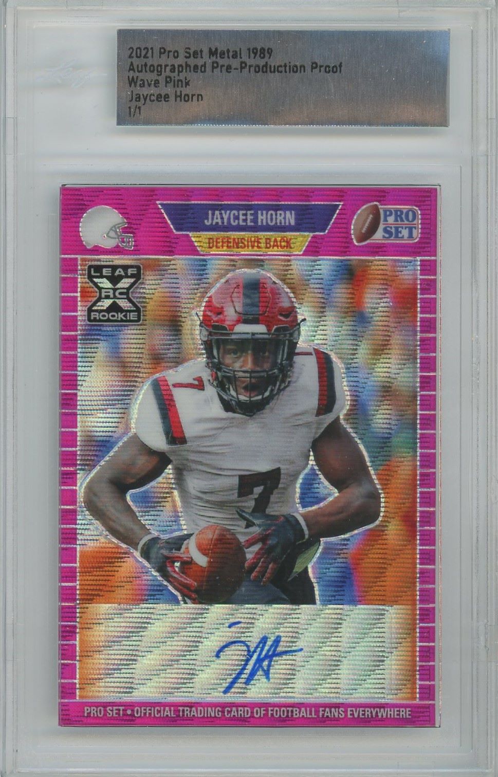 Jaycee Horn 2021 Pro Set Metal 1989 Pre Production Auto XRC Wave Pink #1/1