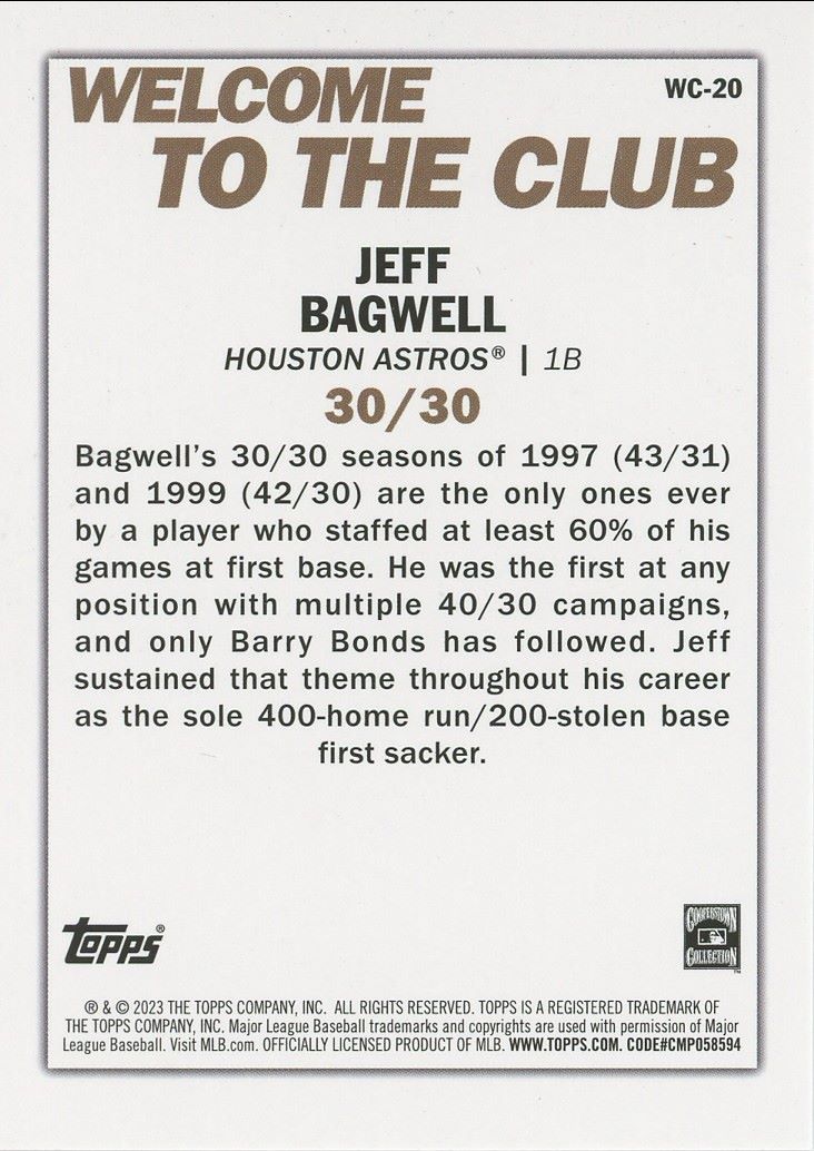 2023 Topps Series 1 Jeff Bagwell Welcome to the Club 30/30 #WC-20