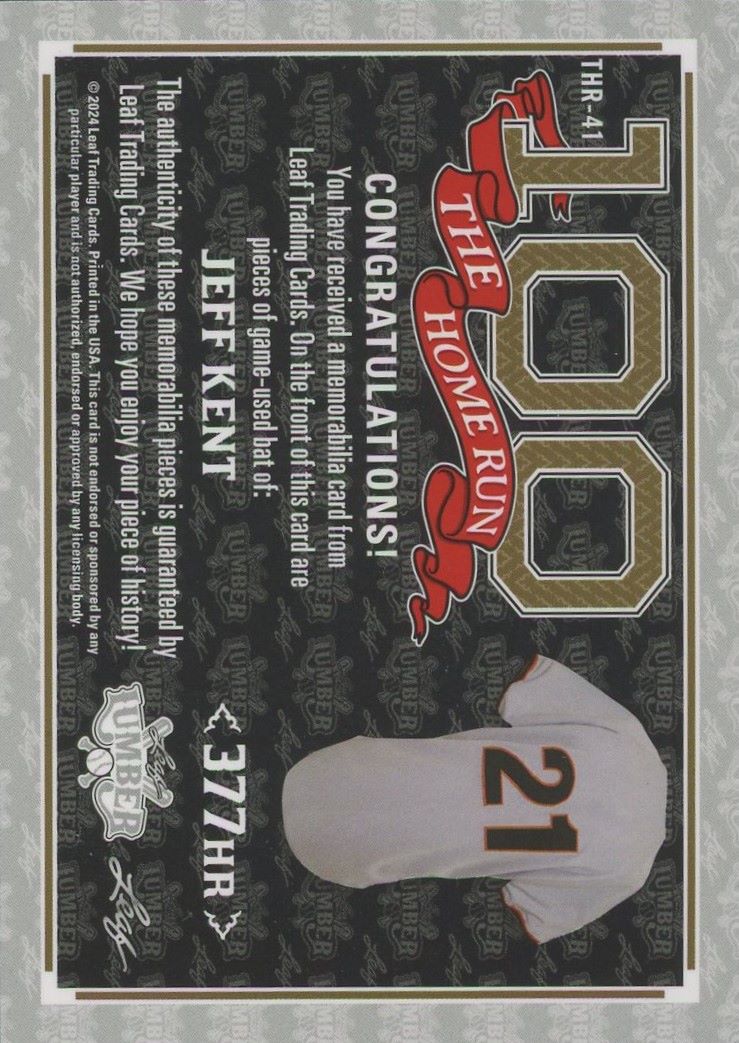 2024 Leaf Lumber Jeff Kent Game Used Bat Purple #1/9 #THR-41