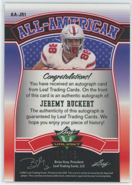 2022 Leaf Valiant Football Jeremy Ruckert All American Cracked Ice Auto #12/15 #AA-JR1