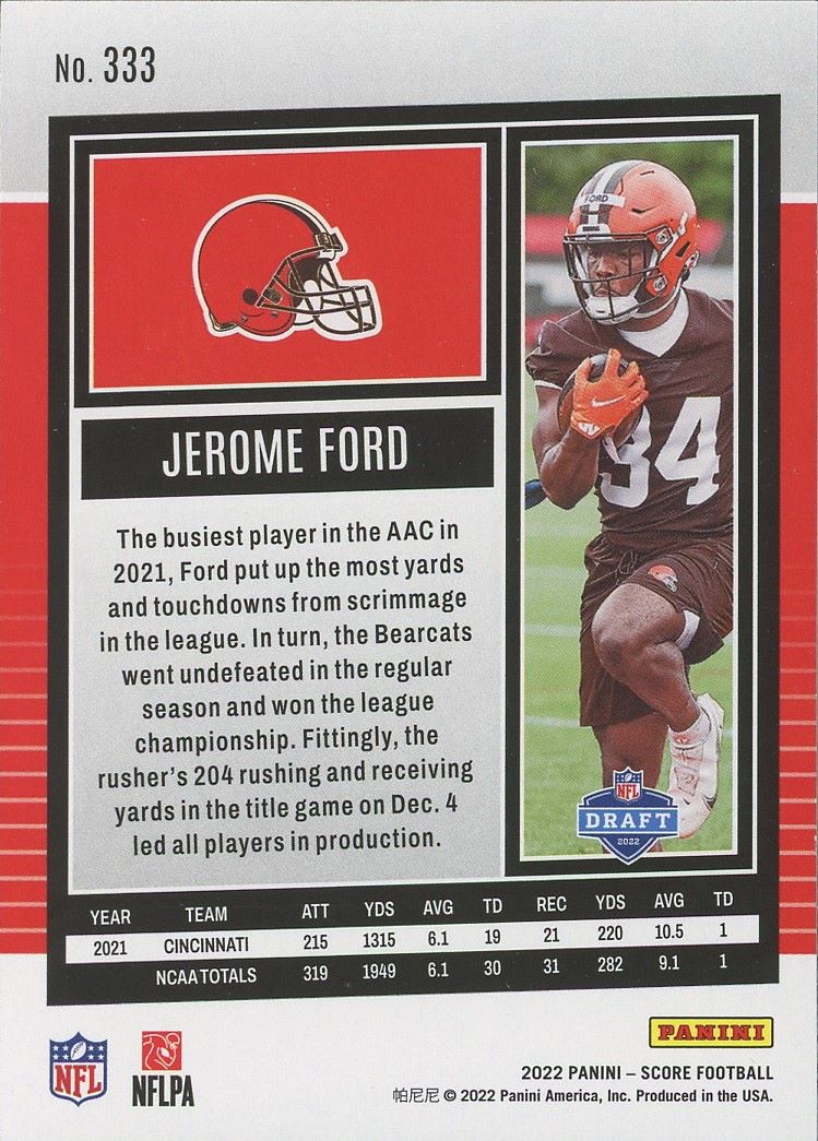 2022 Score Jerome Ford Rookie #333