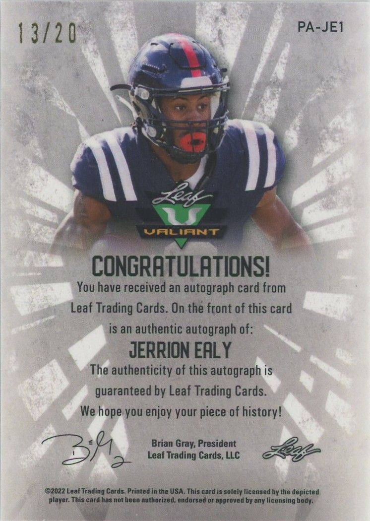 Jerrion Ealy 2022 Leaf Valiant Orange Crystal Auto #13/20 Ole Miss Rebels