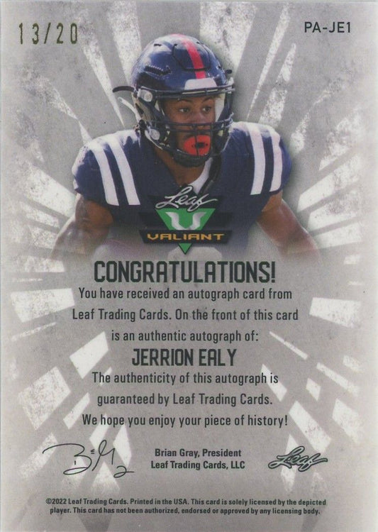 Jerrion Ealy 2022 Leaf Valiant Orange Crystal Auto #13/20 Ole Miss Rebels