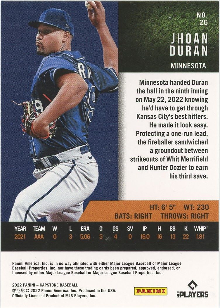 2022 Panini Capstone Jhoan Duran Rookie #26