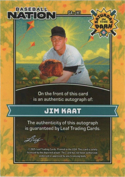 Jim Kaat 2025 Leaf Baseball Nation Gold Vinyl Auto #1/1 #SA-JK1