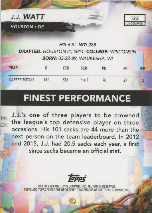 J.J. Watt 2024 Topps Finest Purple #156/200 #122