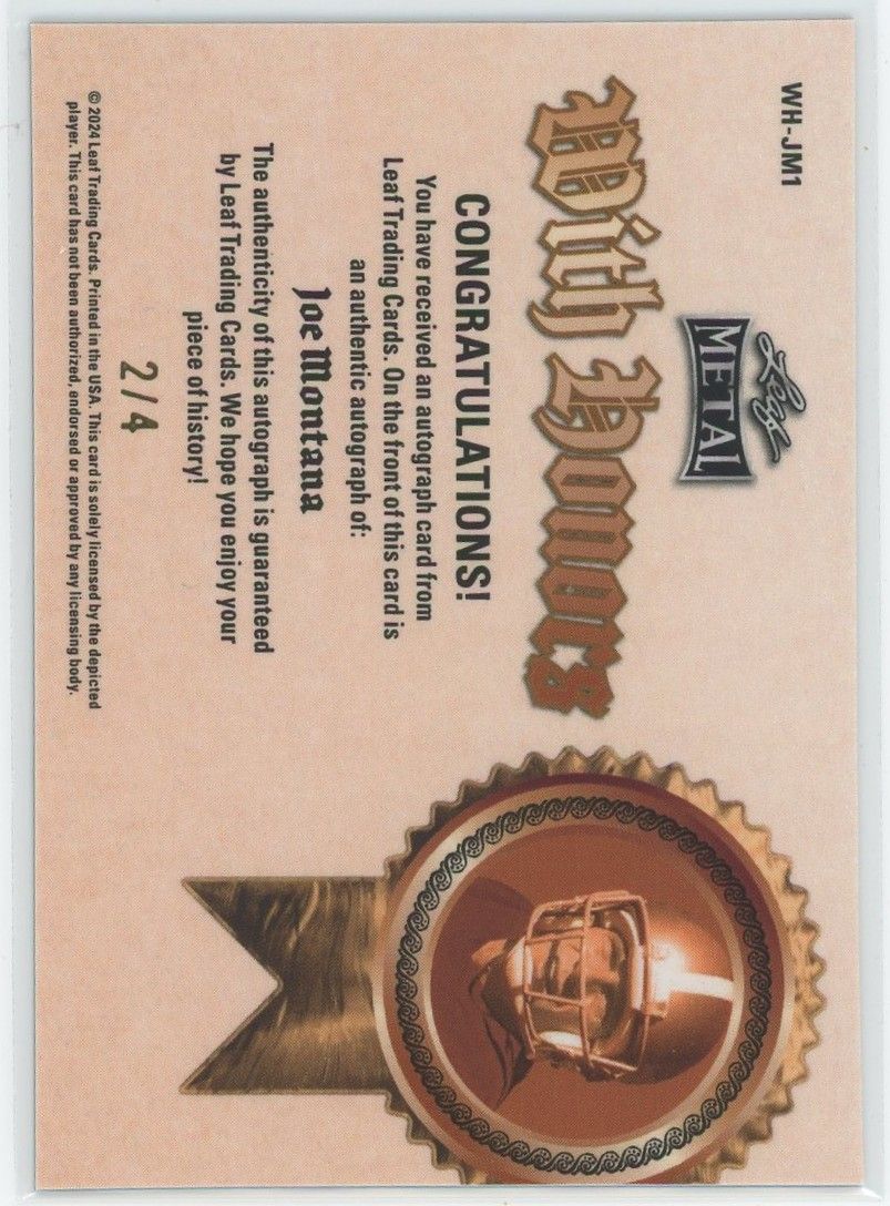 2024 Leaf Metal Football Joe Montana With Honors Auto Blue Shimmer #2/4 #WH-JM1