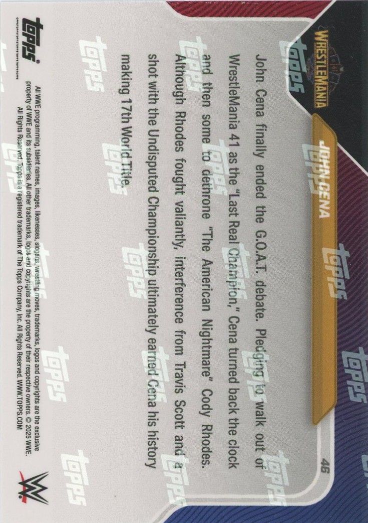 John Cena 2025 Topps Now WWE WrestleMania 41 17th World Title #46