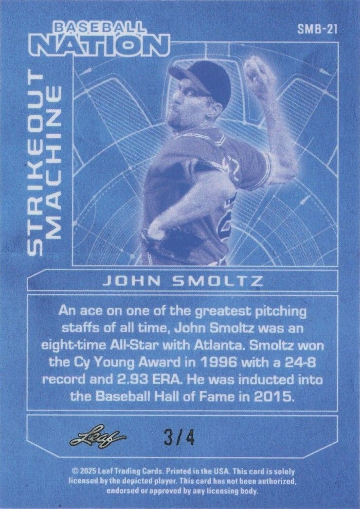 John Smoltz 2025 Baseball Nation Strikeout Machine Green Shimmer #3/4 #SMB-21