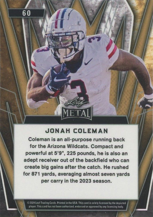 Jonah Coleman 2024 Leaf Metal Football #60