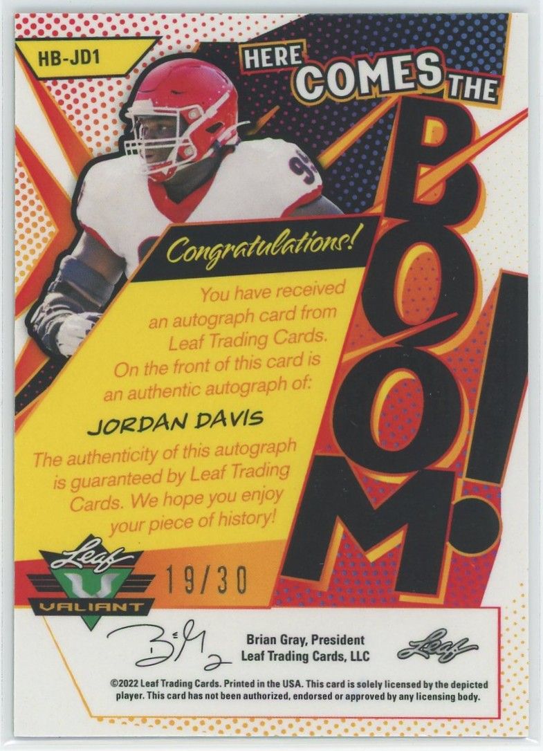 2022 Leaf Valiant Football Jordan Davis Here Comes the Boom Green Cracked Ice #19/30