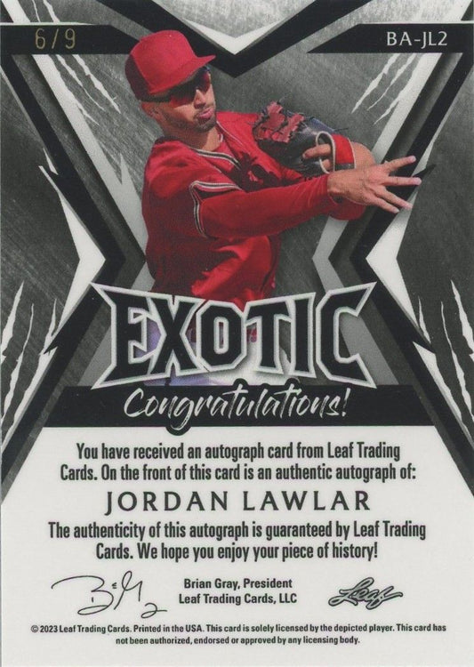 Jordan Lawlar 2023 Leaf Exotic Auto #6/9 #BA-JL2 Arizona Diamondbacks