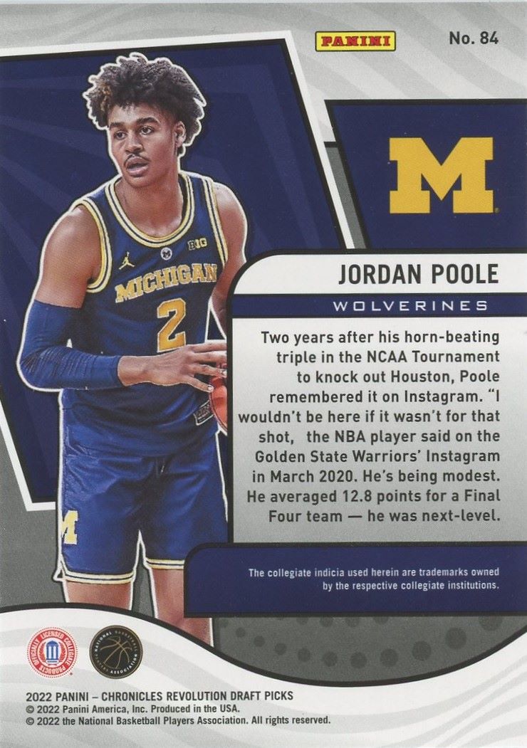 2022-23 Panini Chronicles Jordan Poole Draft Picks Revolution #84