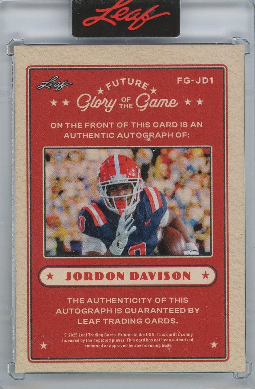 2025 Leaf Glory of The Game Jordon Davison Future Auto #65/99 #FG-JD1