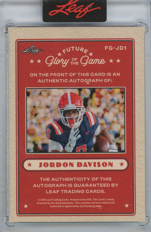 2025 Leaf Glory of The Game Jordon Davison Future Auto #65/99 #FG-JD1