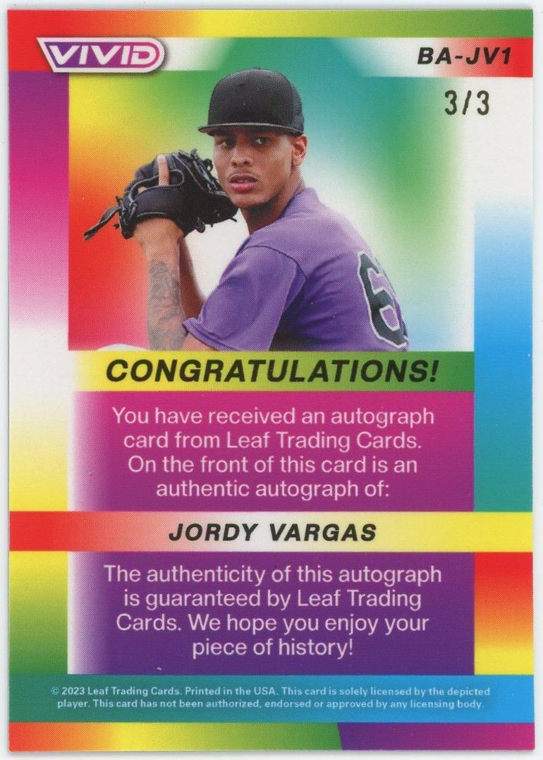 2023 Leaf Vivid Jordy Vargas Orange XRC Auto #3/3 #BA-JV1