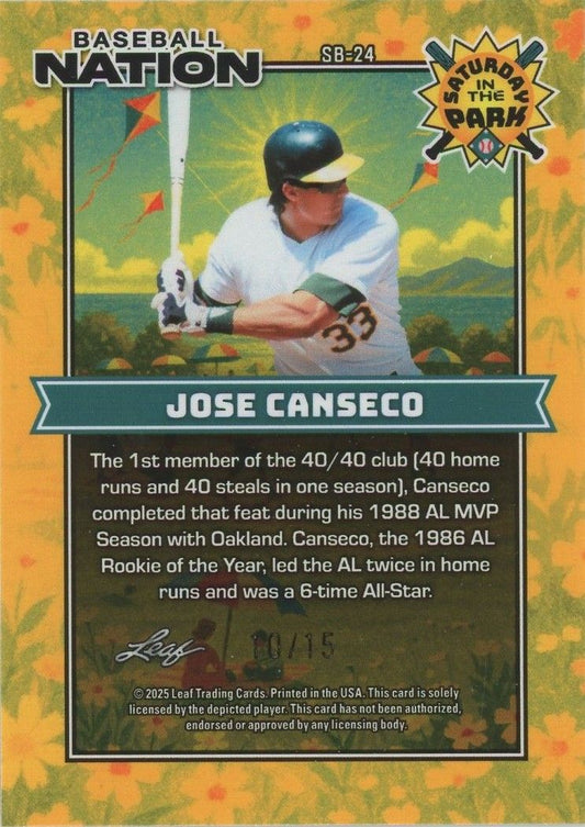 Jose Canseco 2025 Baseball Nation Saturday In The Park Cracked Ice #10/15 #SB-24