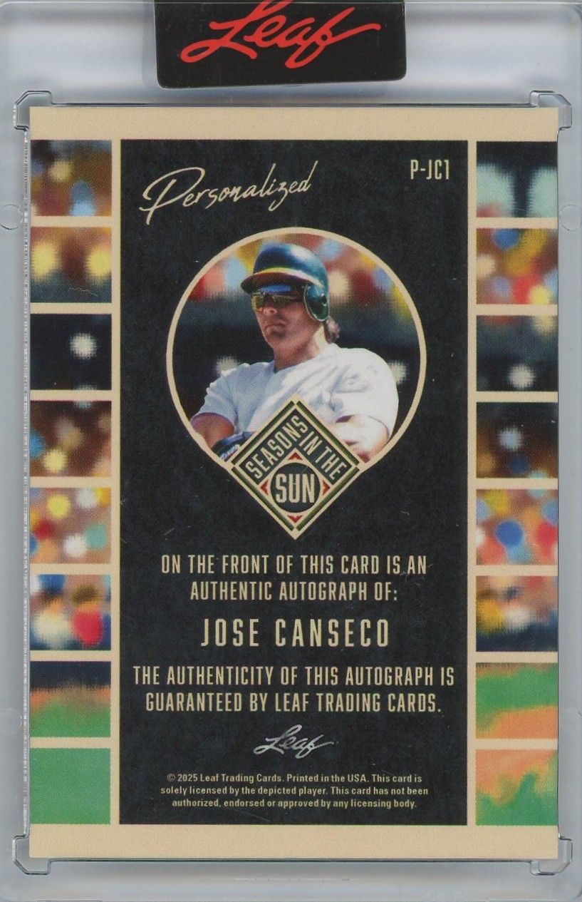Jose Canseco 2025 Leaf Seasons In The Sun Personalized Red Auto #3/3 #P-JC1