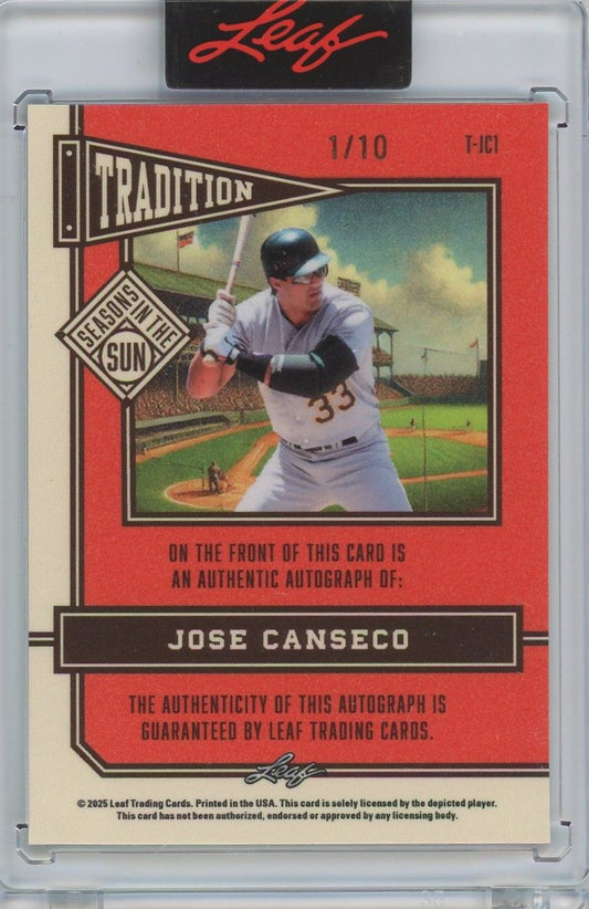 Jose Canseco 2025 leaf Seasons In the Sun Tradition Auto #1/10 #T-JC1