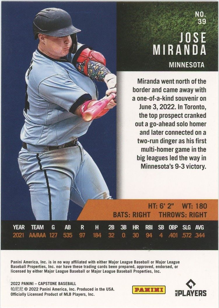 2022 Panini Capstone Jose Miranda Rookie #39