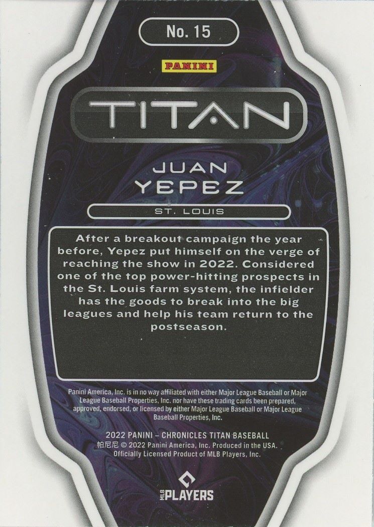 2022 Panini Chronicles Juan Yepez Titan Rookie #15