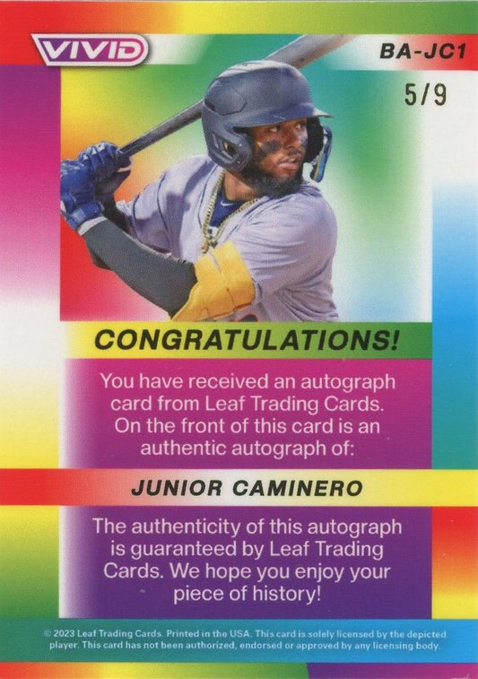 Junior Caminero 2023 Leaf Vivid Mojo Auto #5/9 #BA-JC1