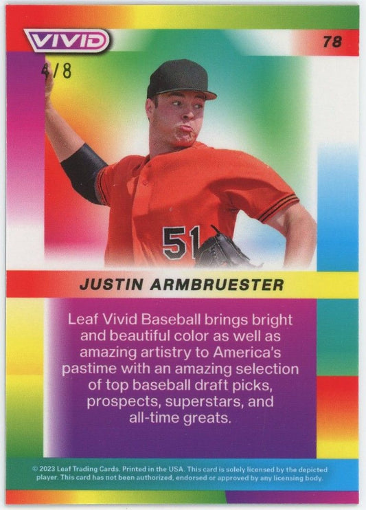 2023 Leaf Vivid Justin Armbruester XRC Orange Mojo #4/8 #78 Baltimore Orioles