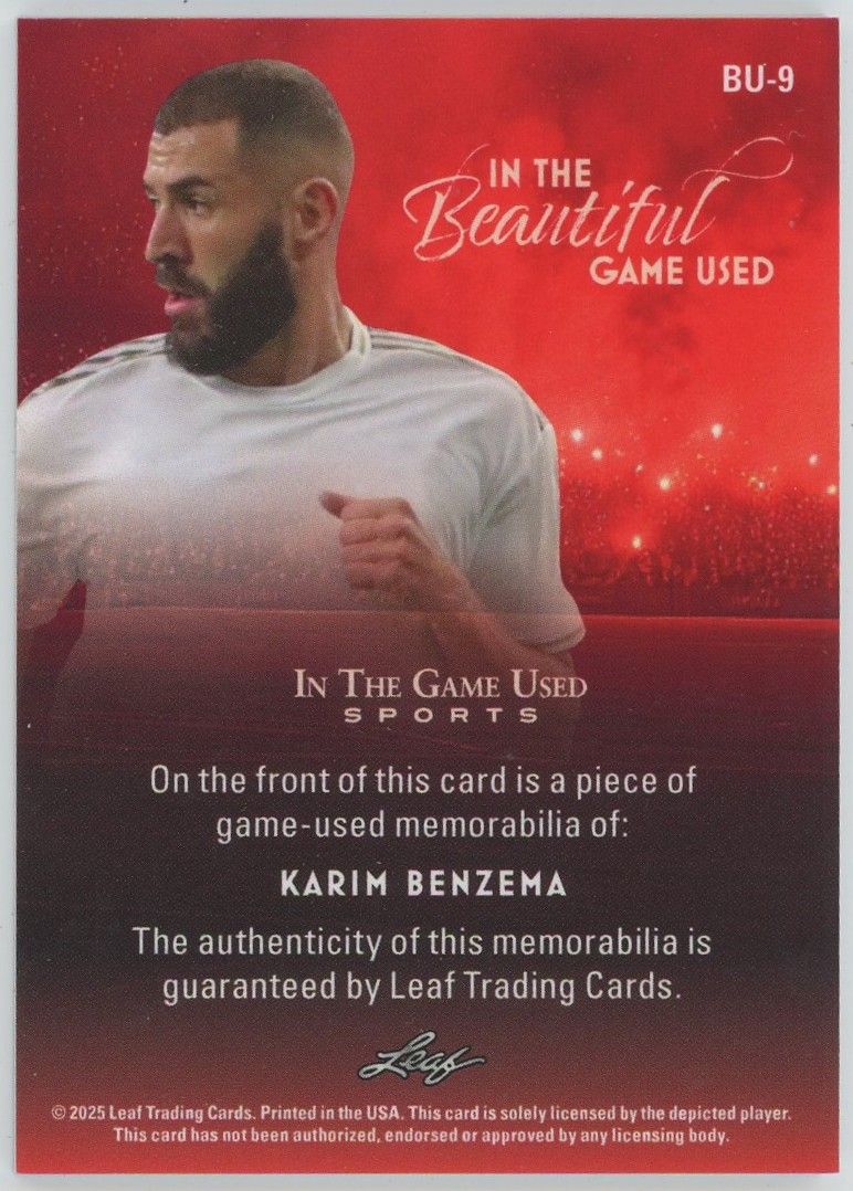 2025 Leaf In Game Used Karim Benzema Silver Patch #4/35 #BU-9