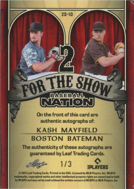 Kash Mayfield/Boston Bateman 2025 Leaf Baseball Nation Blue Sparkle Auto #1/3 #2S-10