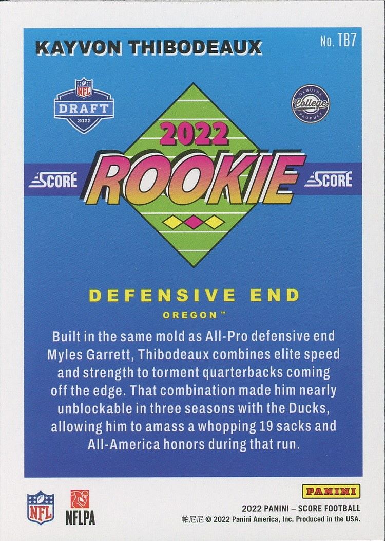 2022 Score Kayvon Thibodeaux Rookie RC #TB7