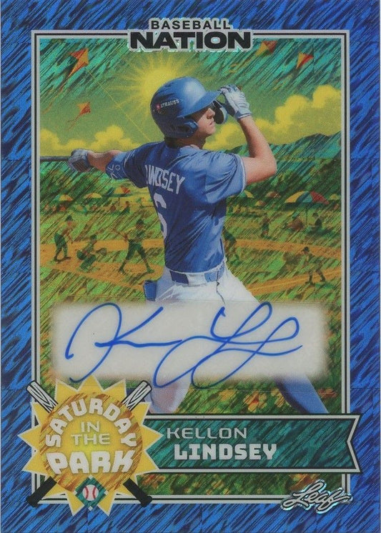 Kellon Lindsey 2025 Leaf Baseball Nation Sat in the Park Blue Shimmer Auto #2/7 #SA-KL1