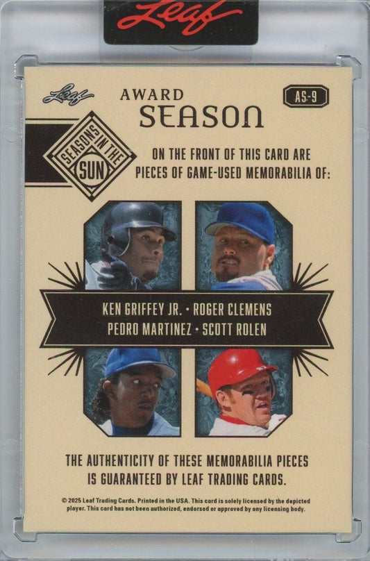 Ken Griffey, Clemens 2025 Leaf Seasons in the Sun Award Season Quad Relics #10/15 #AS-9