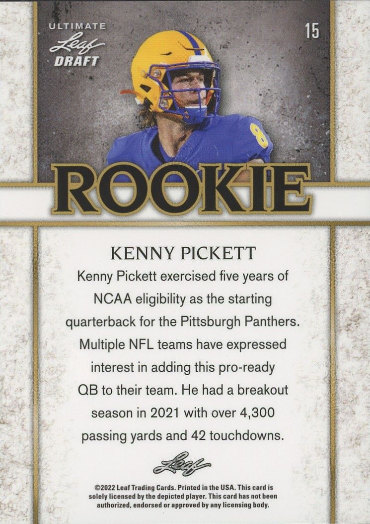 2022 Leaf Ultimate Draft Kenny Pickett Rookie Platinum Spectrum #/50 #15