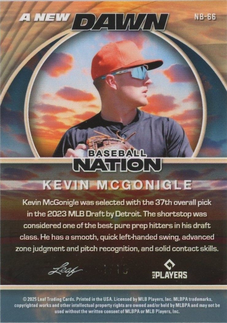 Kevin McGonigle 2025 Leaf Baseball Nation A New Dawn Silver Shimmer #1/15 #NB-66