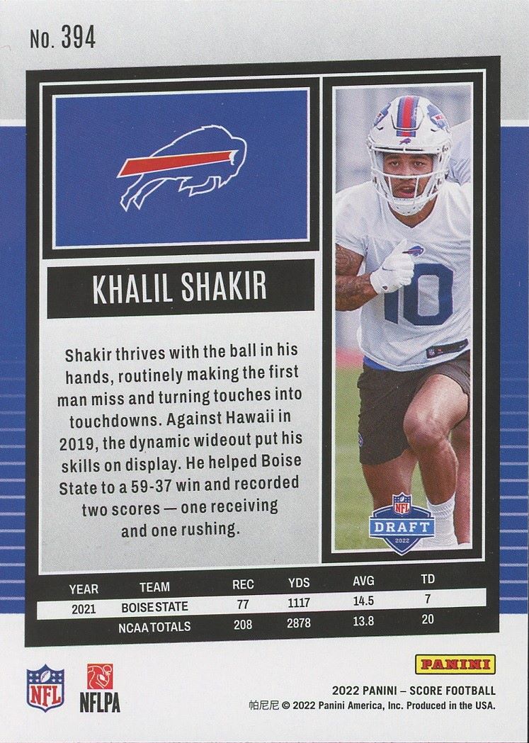 2022 Score Khalil Shakir Rookie #394