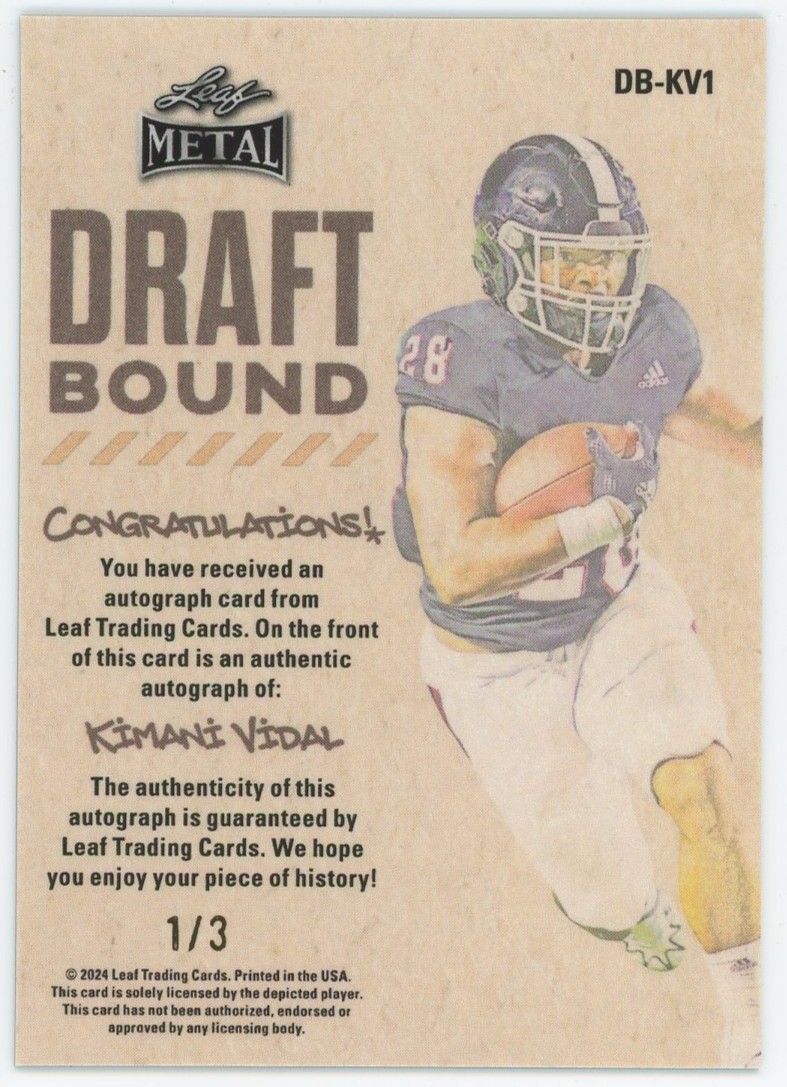 2024 Leaf Metal Football Kimani Vidal Draft Bound Black Shimmer Auto #1/3 #DB-KV1