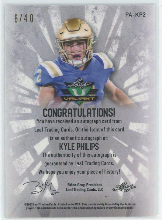 2022 Leaf Valiant Football Kyle Philips Green Auto #6/40 #PA-KP2