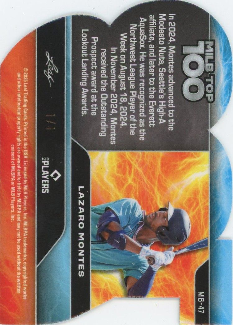 Lazaro Montes 2025 Leaf Baseball Nation MLB Top 100 Silver Wave #1/1 #MB-47
