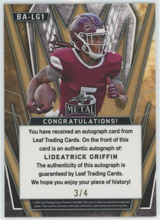 2024 Leaf Metal Football Lideatrick Griffin Black Cracked Ice Auto #3/4 #BA-LG1
