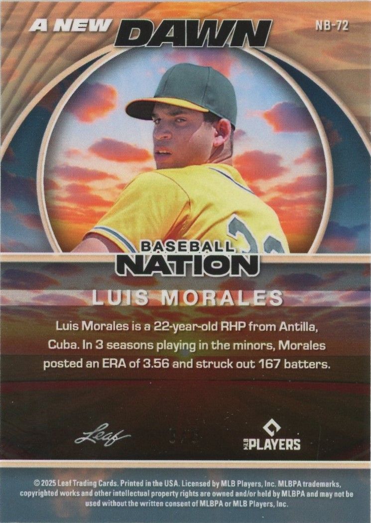 Luis Morales 2025 Leaf Baseball Nation A New Dawn Purple Shimmer #3/8 #NB-72