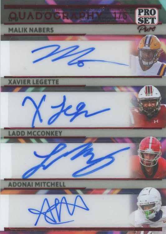 2024 Leaf Quad Auto Malik Nabers,McConkey,Legette, Mitchell Red HOLO #1/5