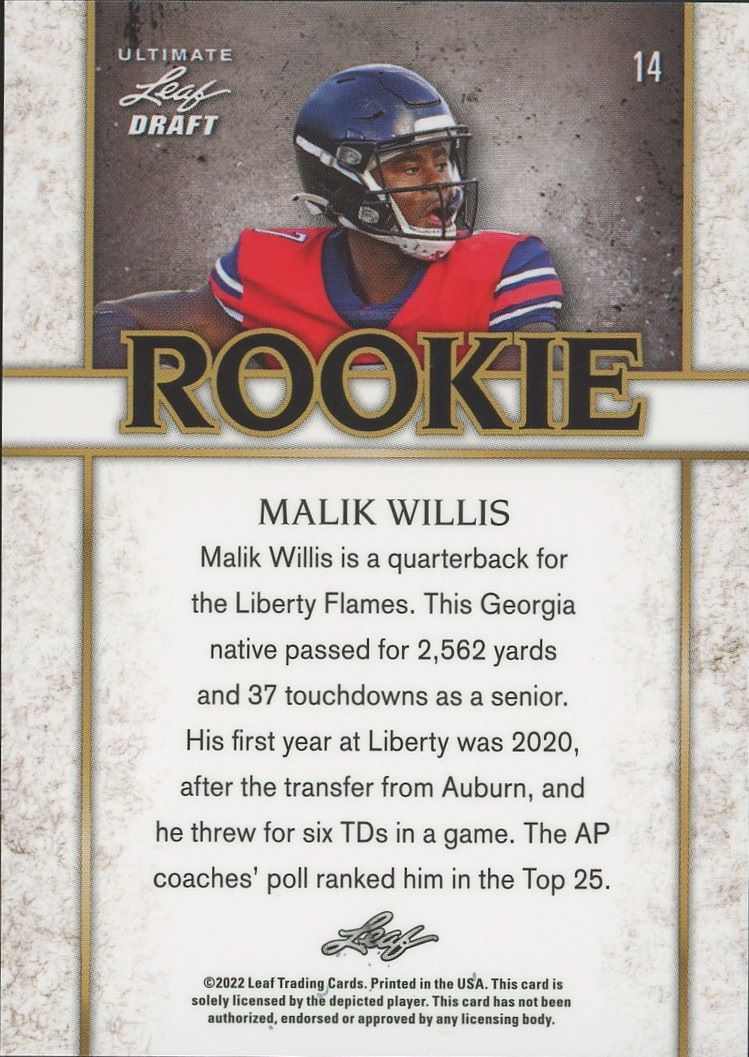 2022 Leaf Ultimate Draft Malik Willis Rookie Spectrum #/50 #14