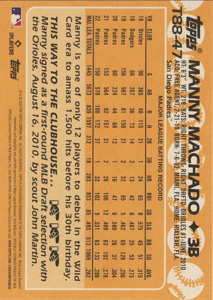 2023 Topps Series 1 Manny Machado 35th Anniversary #T88-47