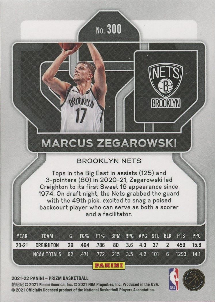 2021-22 Panini Prizm Marcus Zegarowski Rookie #300