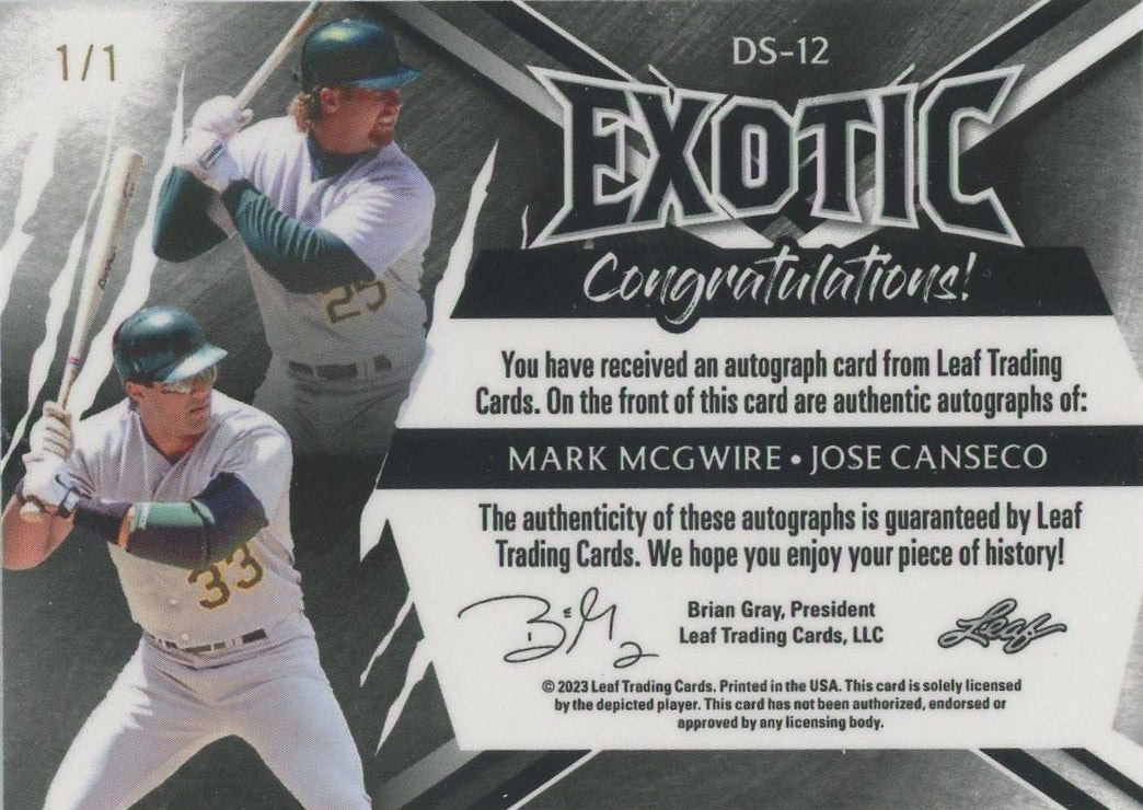 2023 Leaf Exotic Mark Mcgwire/Jose Canseco Dual Croc Auto Parallel # 1 of 1 A'S