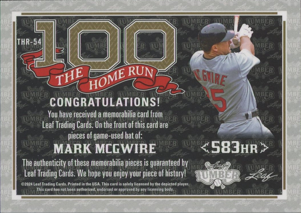 2024 Leaf Lumber Mark McGwire 100 Home Run Dual Game Used Bat #/35 #THR-54