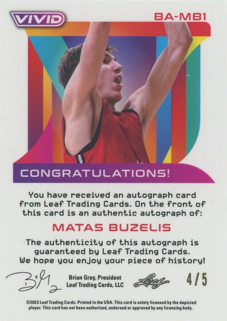 2023 Leaf Vivid Matas Buzelis Rookie Auto #4/5 #BA-MB1